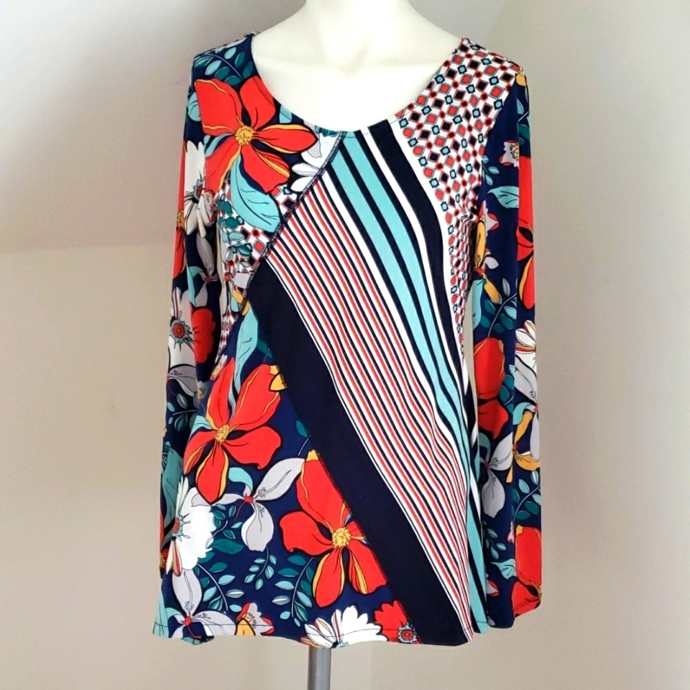 Women's Skye's the Limit  Long Sleeve Stretch Vibrant Multicolor Top - Size S